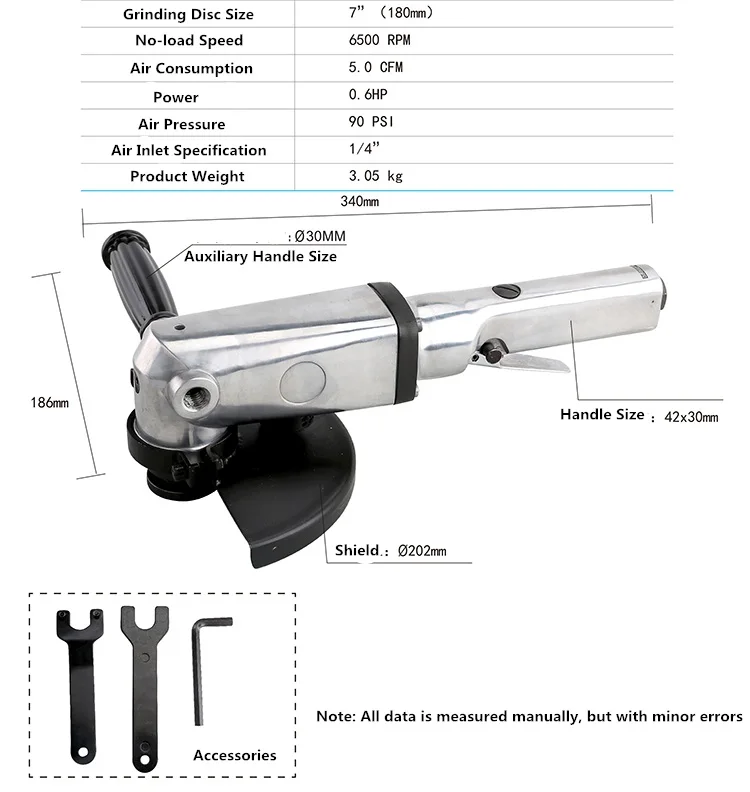 WG-217 Pneumatic Air Angle Grinder Tool 7 Inches Grinding Machine Disc Polished Piece Cutting Machine - Цвет: WG-217