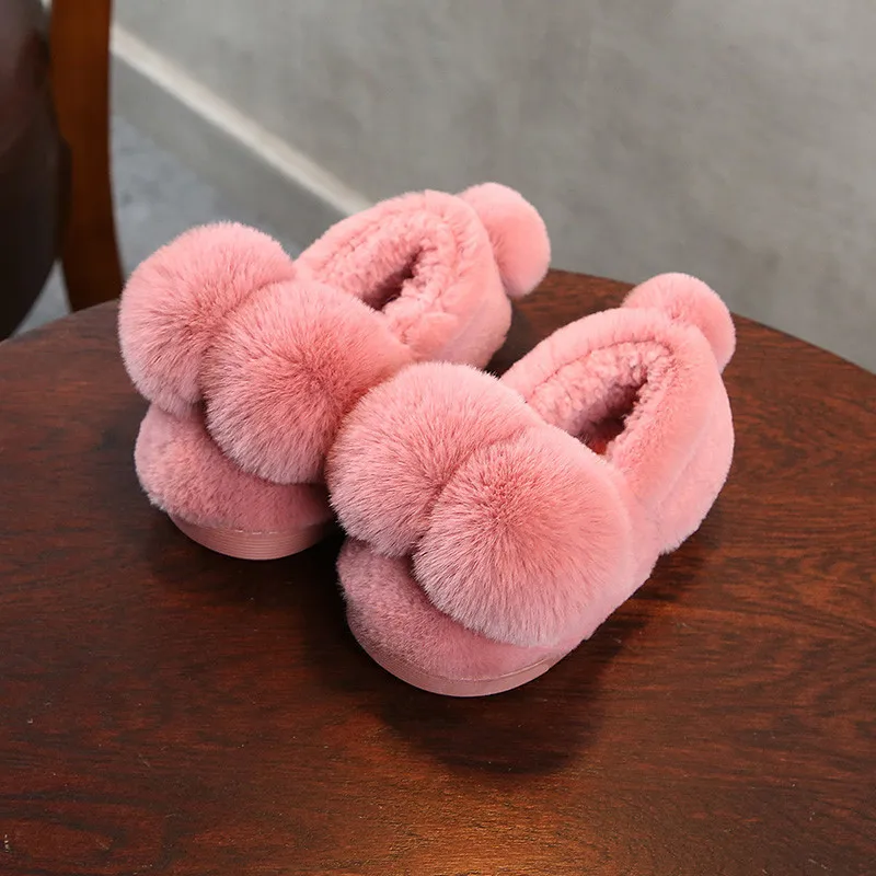 B Watermelon Red Детские тапочки зима г. Новые тапочки для малышей и мальчиков домашняя Милая нескользящая обувь с помпоном детские Тапочки - Цвет: B Watermelon Red