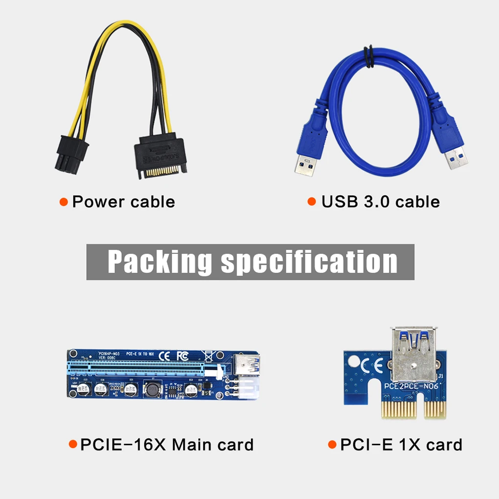 

10pcs VER008C Molex 6 pin PCI Express PCIE PCI-E Riser Card 008C 1X to 16X Extender 60cm USB3.0 Cable for Mining Bitcoin Miner