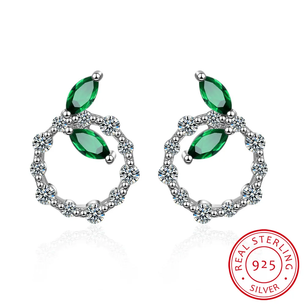 

Серьги-гвоздики женские из серебра 925 пробы, с изумрудным листом