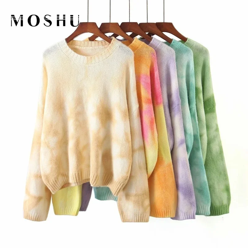

Tie Dye Sweater Women Knitted Oversized Sweaters Tops Female Spring Winter Loose Jumper Fashion Warm Pullovers sueters mujer