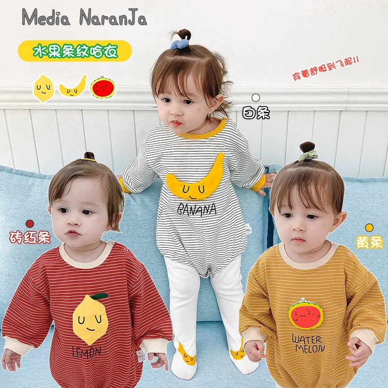 

Baby Girl Clothes Fashion Autumn Long Sleeve fruit striped bodysuit matching leggings Infant Clothing Outfits