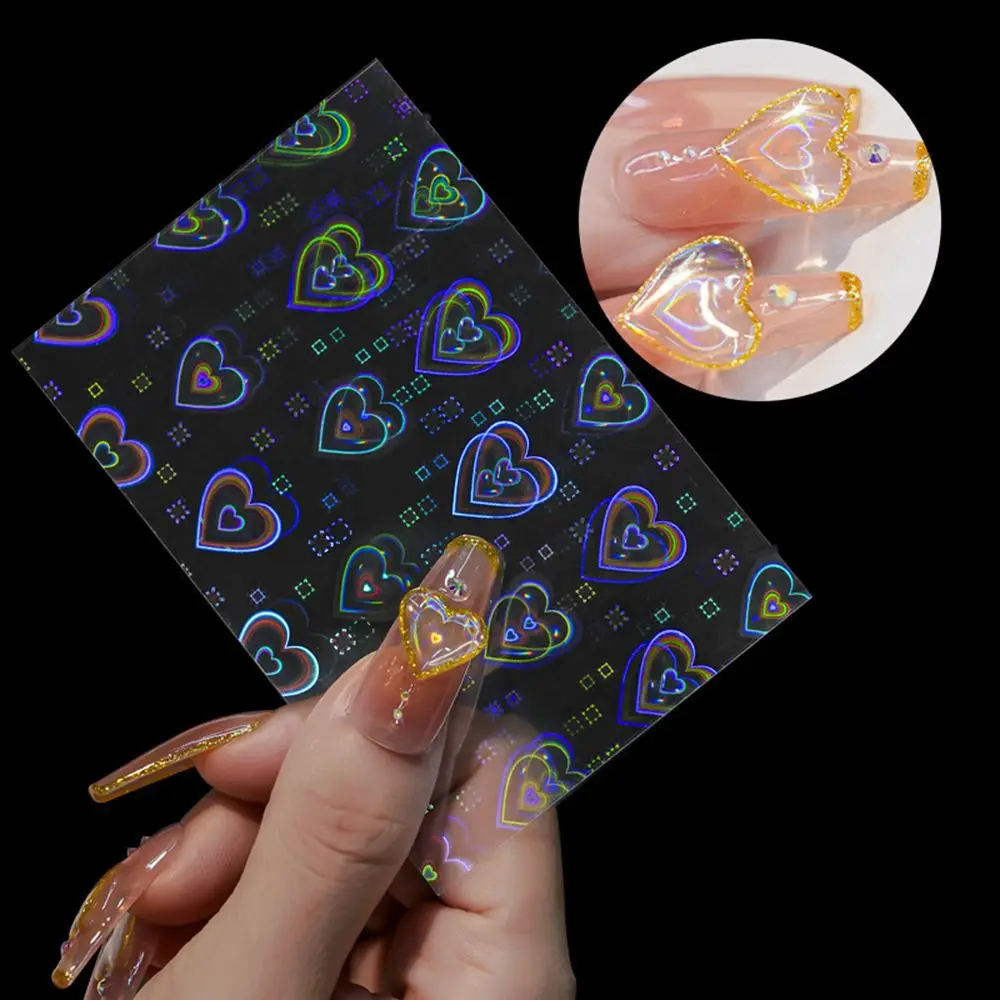 

New Laser Love Nail Sticker Super Flash Star Beating Heart Aurora Gradient Decals Adhesive DIY Manicure Nail Art Decorations