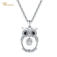 wong rain 100 925 sterling silver created moissanite diamonds gemstone white gold owl pendant necklace engagement fine jewelry