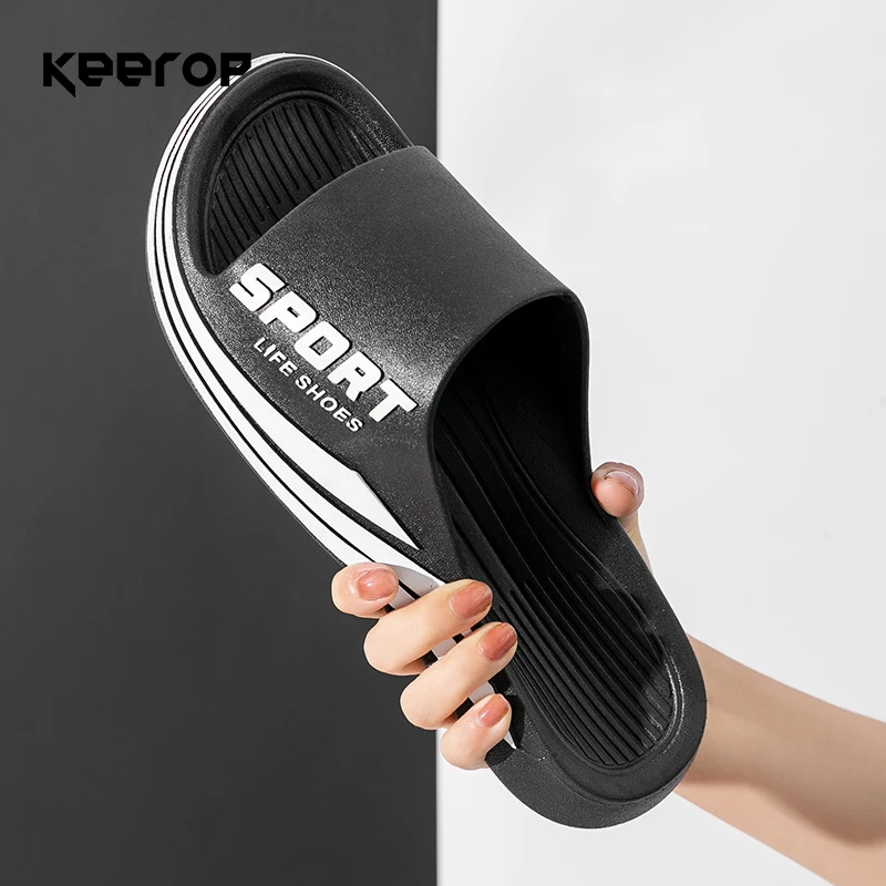 Мужские уличные тапочки KEEROP, Нескользящие шлепанцы на толстой подошве для женщин, модные трендовые крутые Повседневные Дышащие шлепанцы - изображение