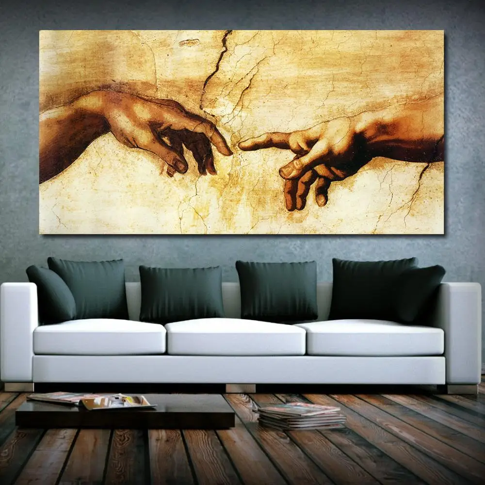 JQHYART Печать на холсте известная картина маслом (создание Адама) от Michelangelo giclee для