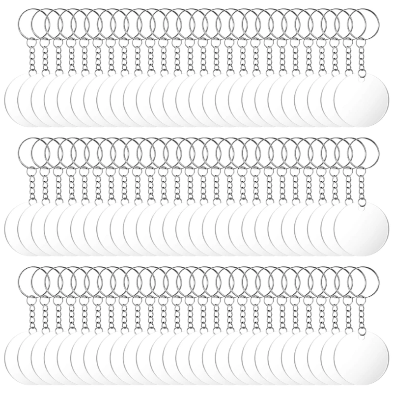 

R2LE 96 Pieces Diy Handicraft Transparent Round Acrylic Keychain Blanks Key Chain Rings for Craft Projects DIY Supplies