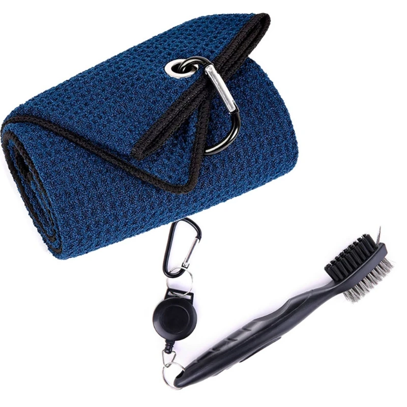 

Golf Club Brush and Towel Kit Cleaner with Loop Clip for Hanging on Golf Bag