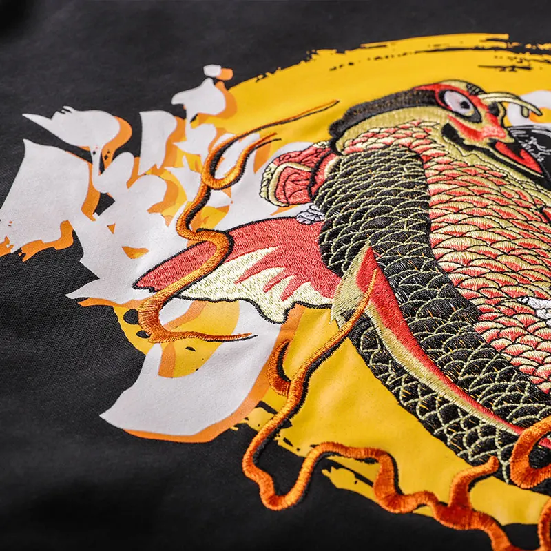 Харадзюку с вышивкой карпа кои рыбы японская девушка печати толстовки кофты Мода