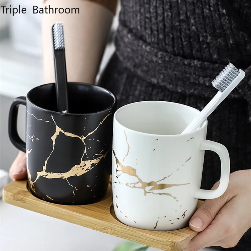 

Ceramic Imitation Marble Mouthwash Cup Bathroom Accessory Set Washing Tools Creative couple toothbrush cup Household Articles