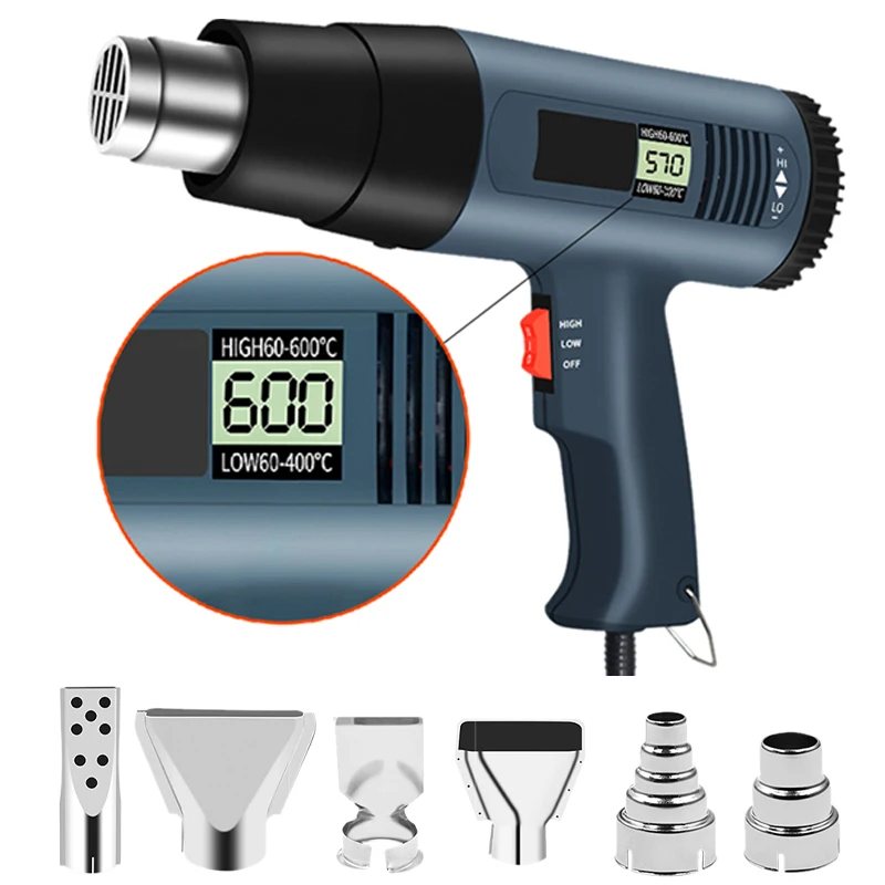 

220V 2000W EU Advanced Hot Air Gun Temperatures Adjustable Digtal Display With Nozzles Electric Heat Gun