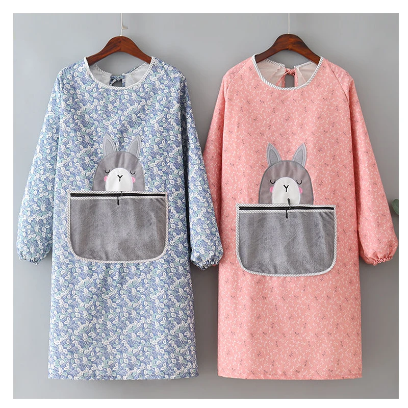 Japanese Cotton Canvas Apron Long-sleeved Home Kitchen Cute Cartoon New Overalls Anti-wear Overalls Waist Adults enlarge