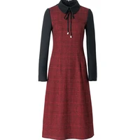 2021 autumn winter new fashion casual slim fit patchwork long sleeve temperament woolen dress women