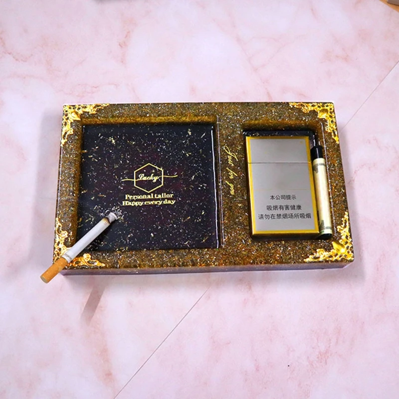 

W89D 2 in 1 Tray Epoxy Resin Mold Cigarette Case Jewelry Storage Box Silicone Mould