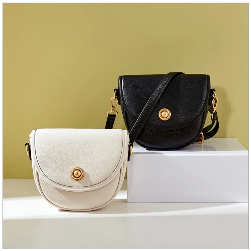 

2020 New Genuine Leather Retro Semicircle Saddle Bag Femalel Summer Fashion Shoulder Bags Women Small Shell Cross Body Bag Solid