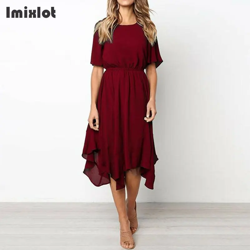 Популярное модное летнее женское Несимметричное длинное платье эластичные