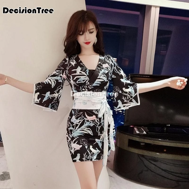 Японское кимоно женское юката японское с поясом атласная Шелковая пижама