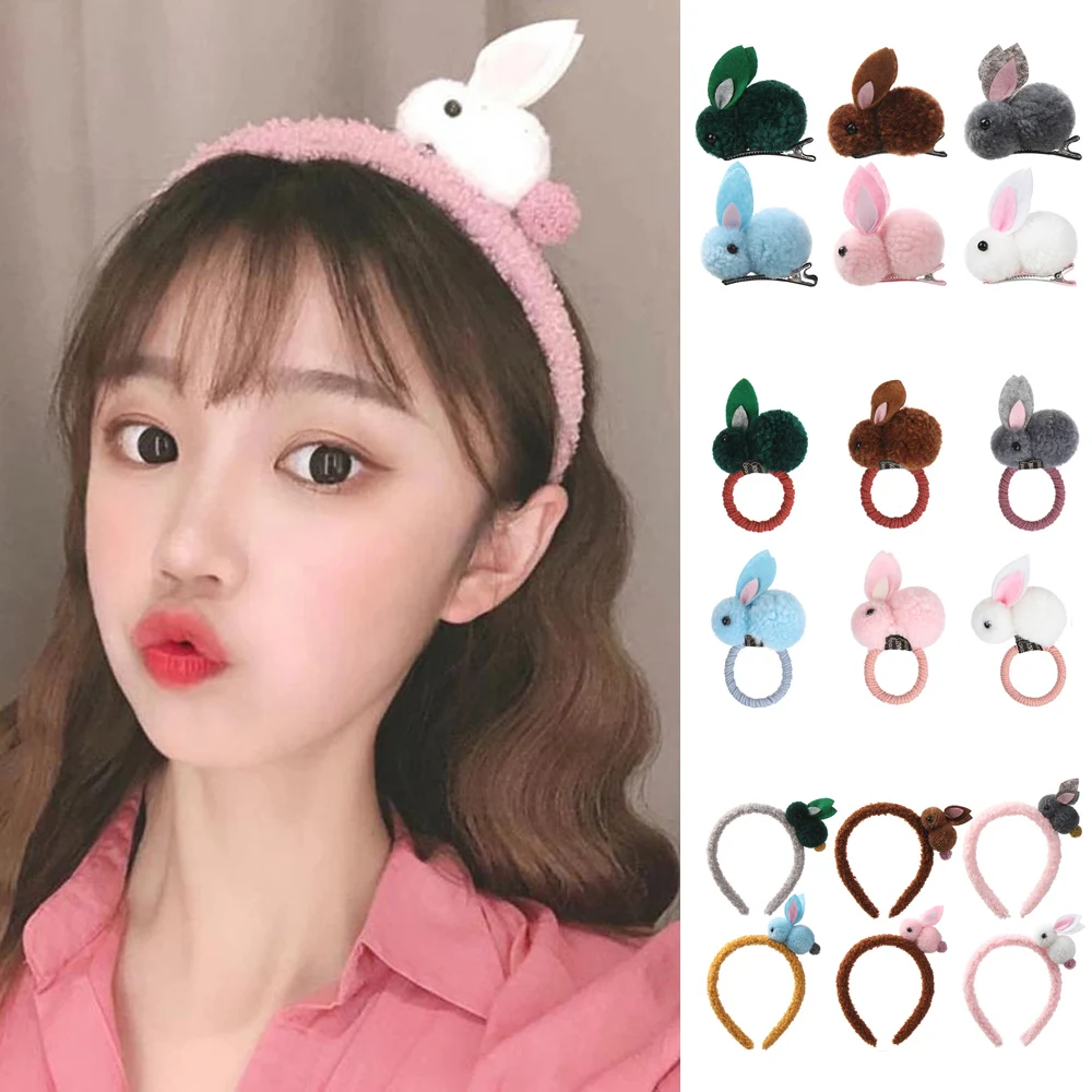 Резинка для волос в Корейском стиле девочек милый обруч с шариками из кроличьего