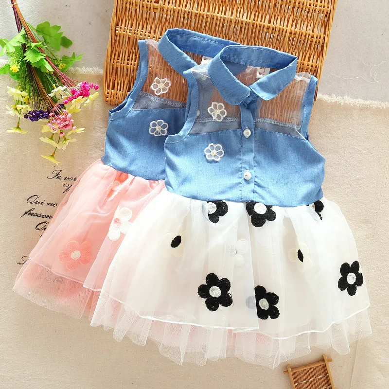 2018 Hot Selling Summer Girls Lace Sleeveless Princess Dress Upper Body Cowboy Fashion Beach Lovely Child Dresses|Платья| |