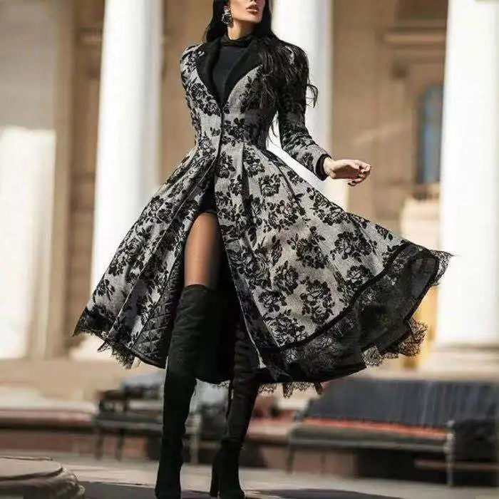 

Women's Dress Autumn WinterWomen's Coat 2021 Women's autumn winter lace stitching jacket slim and elegant long new