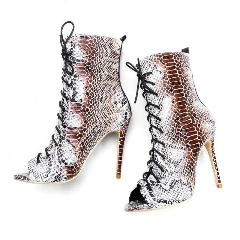 Женские босоножки на высоком каблуке 12 см сандалии с текстурой змеиной кожи