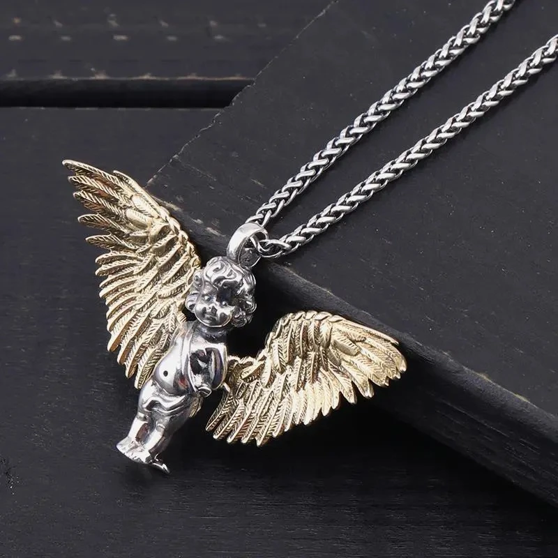 

Vintage Silver Color Eros Cupid Pendant Necklace for Men Boys Casual Jewelry Gift