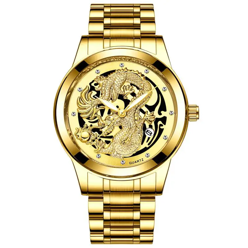 

Mens Watches Top Brand Luxury Fngeen Quartz Wristwatches Waterproof Hour Diamond Dial Hollow Date Clock Gold Dragon Men 'S Watch