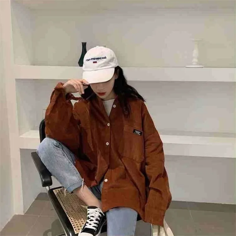 

Shirts Women Corduroy Solid Colorful Long Sleeve Casual Autumn Daily Outwear Womens Shirt Tops Students All-match Harajuku Chic