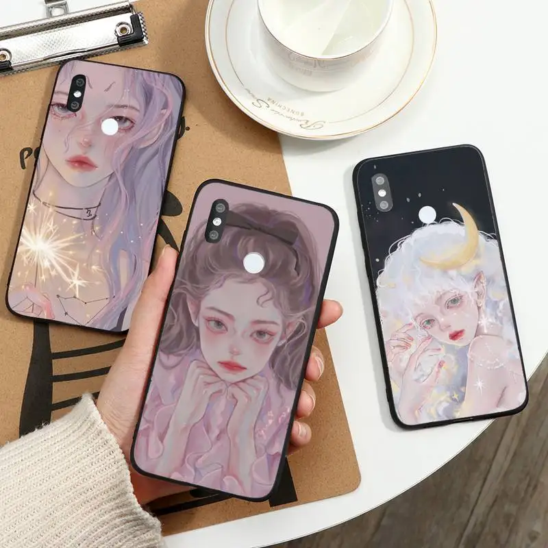 

Cute And Beauty Girl Color Painting Phone Case For Xiaomi Redmi note 7 8 9 11 t s 10 A pro lite funda shell coque cover