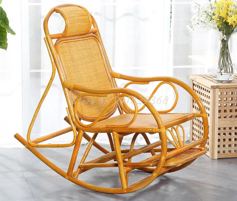 Кресло качалка из натурального ротанга для взрослых ленивый стул отдыха балкона