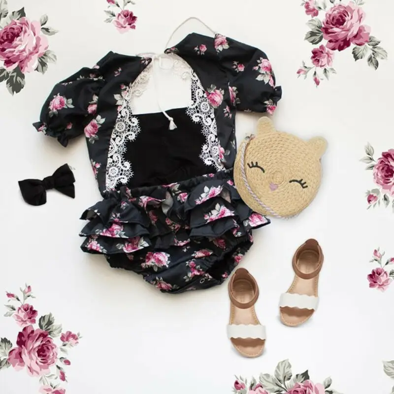 Детский кружевной комбинезон с открытой спиной и цветочным принтом | Мать