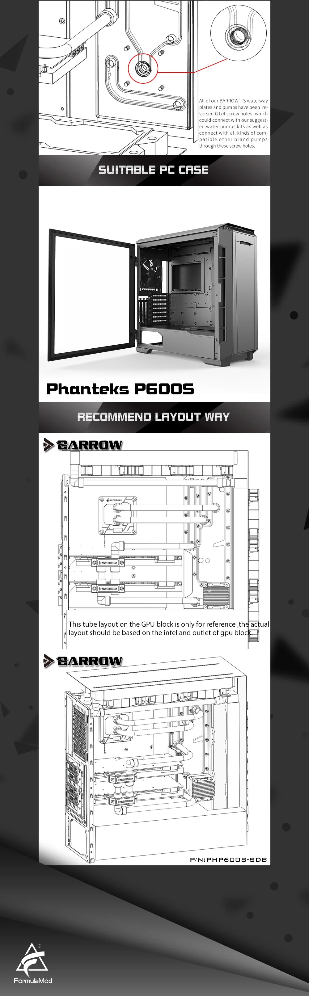Курган PHP600S-SDB, водные доски для Phanteks P600S чехол, для Intel cpu водоблок и один/двойной GPU корпус
