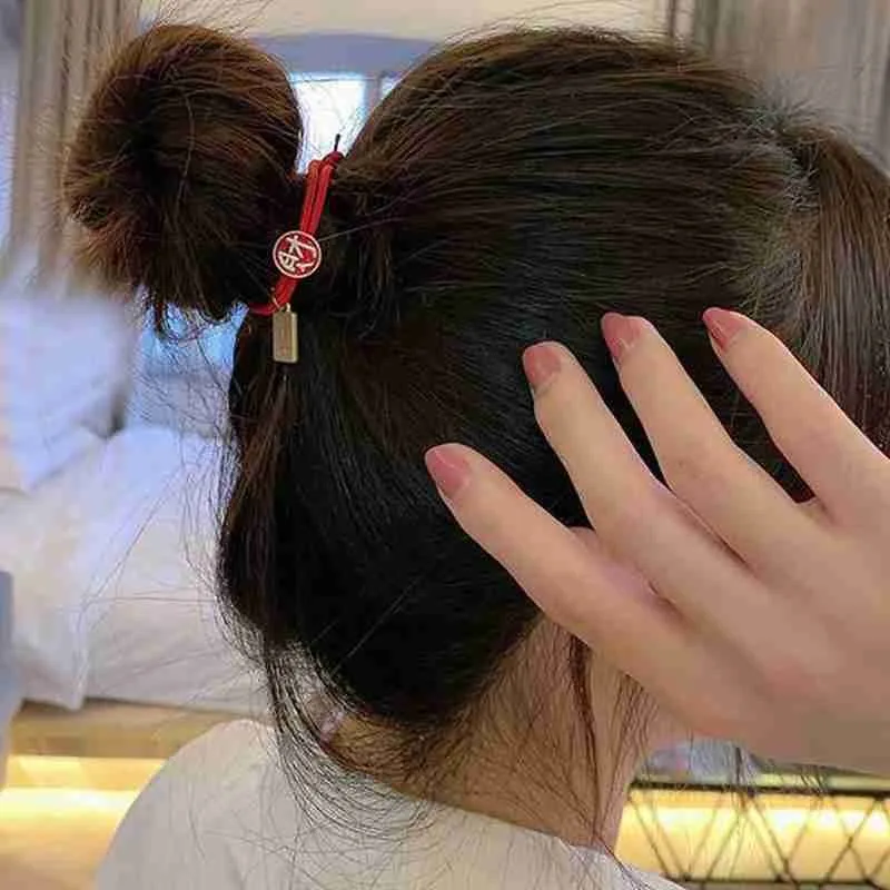 

Chinese Congratulations On Getting Rich Hair Rings Ropes Auspicious Elastic Hair For Women Bands Blessings Headdress Girls H9G9