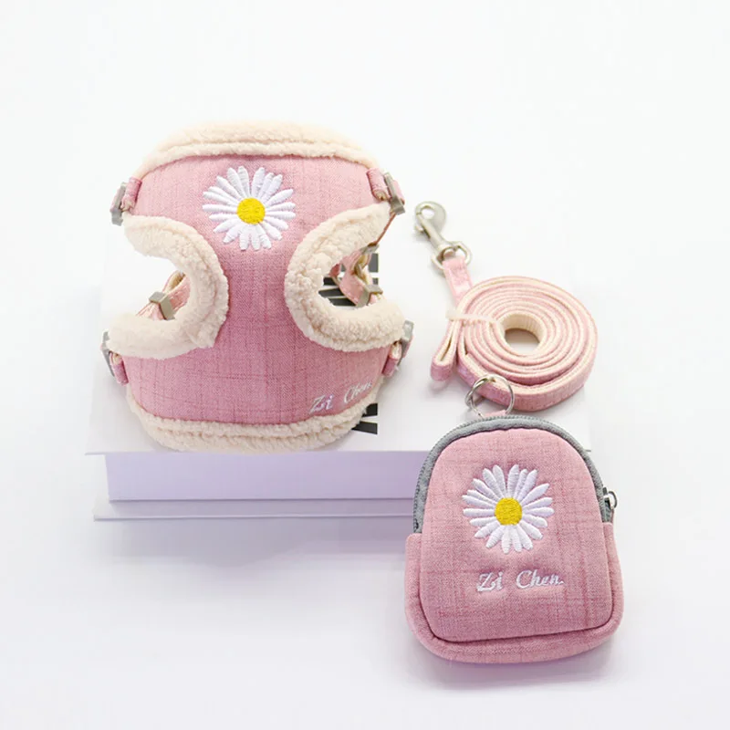 

Cat Dog Adjustable Vest Harness With Snack Bag Daisy Walking Lead Leash Polyester Mesh For Puppy Pet Accessories Collar Fashion