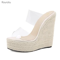 2021 thick platform wedges slippers women peep toe transparent sandals female summer outdoor casual shoes slides