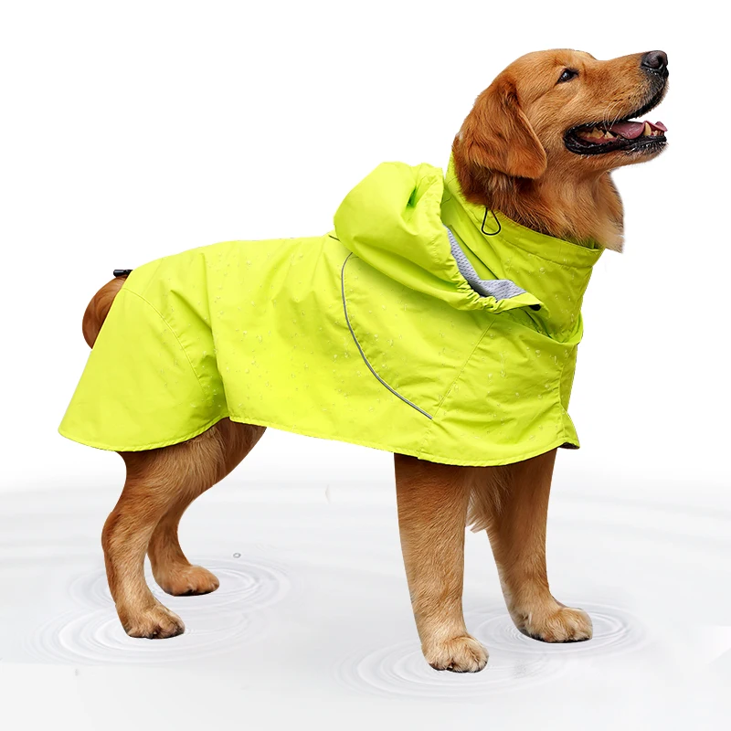 Reflective Dog Raincoat Rain Coat Jacket Poncho Detachable Cap Waterproof Pet Clothes Safety Rainwear For Large Dogs Labrador | Дом и сад