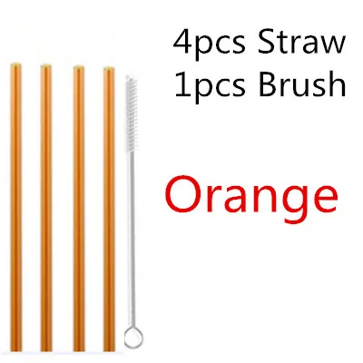 4pcs Orange 4/10 шт. из особо тонкого гнутого стекла прямой изгиб питьевой Стекло соломинки многократного использования экологически чистое изделие с щеточка для чистки - Цвет: 4pcs Orange