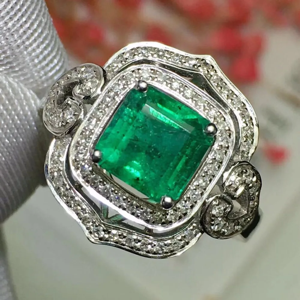 Настоящие хорошие драгоценности чистый 18 K Белый Золотой натуральный изумруд 1.6ct драгоценный камень бриллианты ювелирные изделия женские кольца для женщин тонкое кольцо