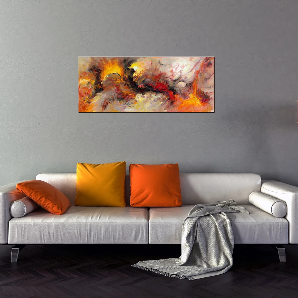 Абстрактная холст настенное искусство Оранжевый Белый дымчатый текстура