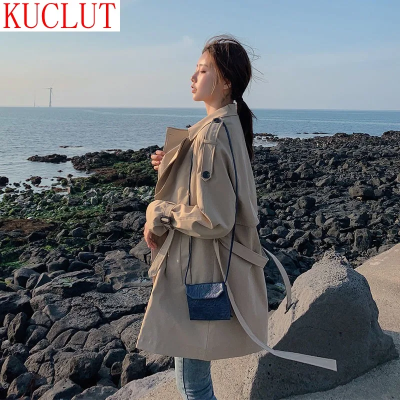 Тренчкот женский двубортный с поясом модная брендовая Длинная Верхняя одежда в