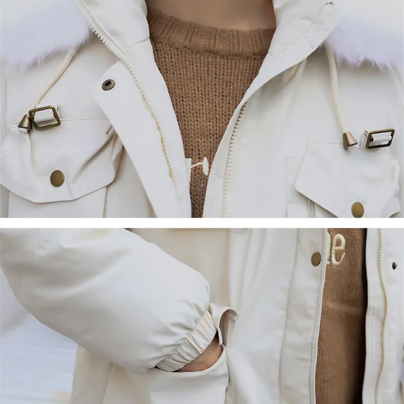 

2020 Winter parka women down cotton coat fur collar hooded jacket plus size thick warm padded tops big pocket casual parkas KW20