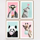 Плакат и принты с жирафом, пандой, шариками, милые Мультяшные животные, картина для детской комнаты, водостойкий материал