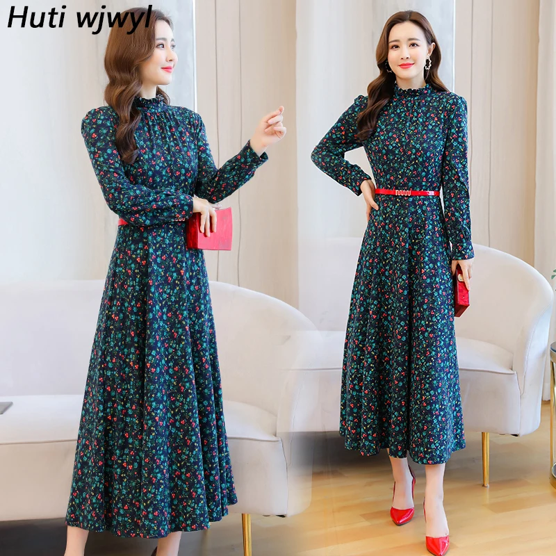 

Autumn Winter Knitted Thick Warm Long Sleeve Dress Women Vintage Office Lady Dress 2022 New Elegant Bodycon Party Maxi Vestidos