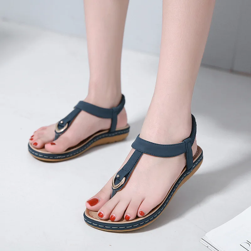 

2021 new style sandals female bohemian retro beaded holiday beach flats