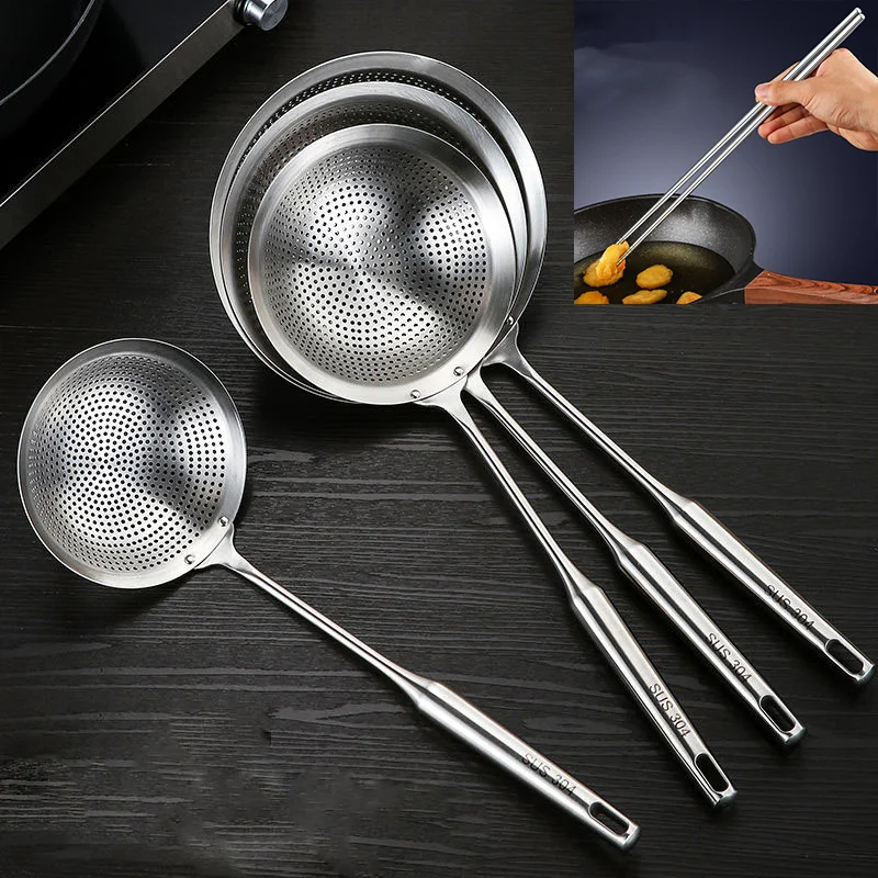

Stainless Steel Skimmer Strainer Colander Mesh Deep Fryer Oil Frying Scoop and Extra Long 36 cm Cooking Chopsticks Set Kitchen