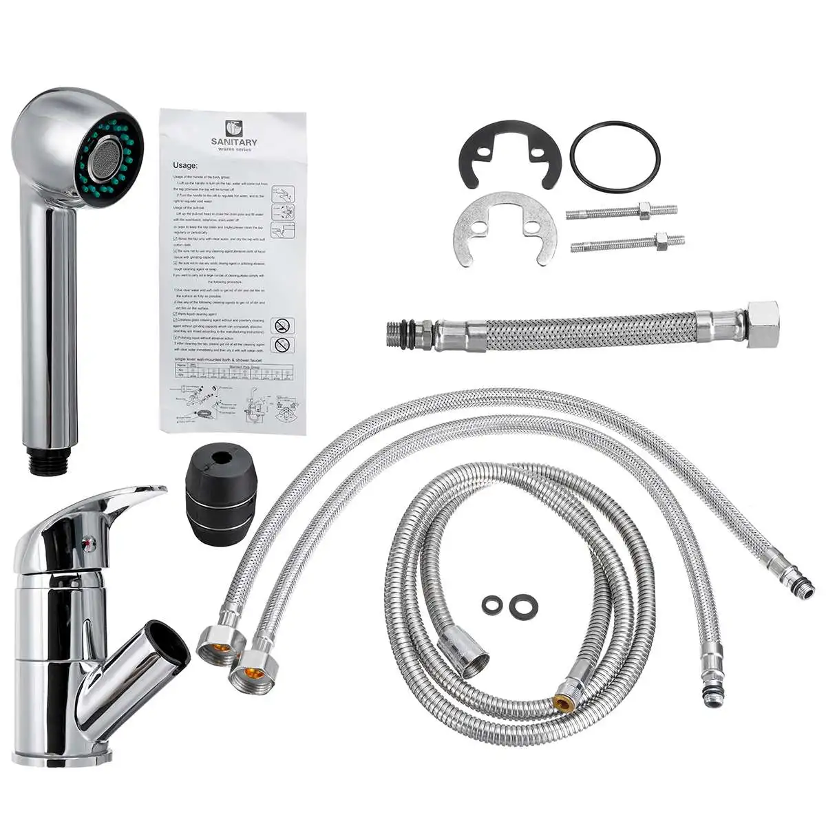 

Solid Brass Single Hole Pull Out Spout Kitchen Sink Mixer Tap Stream Sprayer Head Silver Hot Cold Tap Mixer Kitchen Faucet