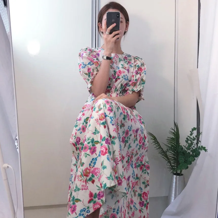 

Summer Women's Vintage Floral Dress Korean Clothing Ladies Short Sleeve Midi Dress 2021 Female Vestidos
