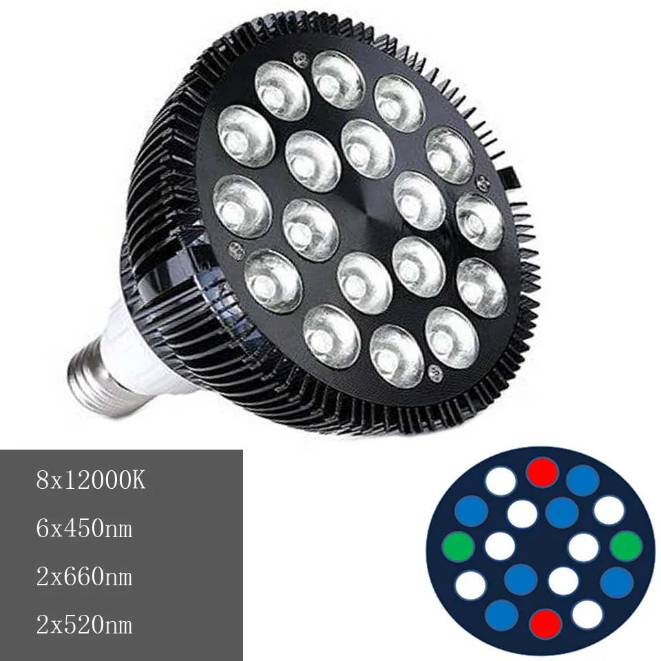 B18C Полный Спектр 27 Вт E27 LED Свет Аквариума НОМИНАЛЬНОЙ 38 Риф Лампы LED пресной Воды Растения Растут Лампы для Пруда Fish Tank Коралловых Рифов Танка - Цвет: B18C