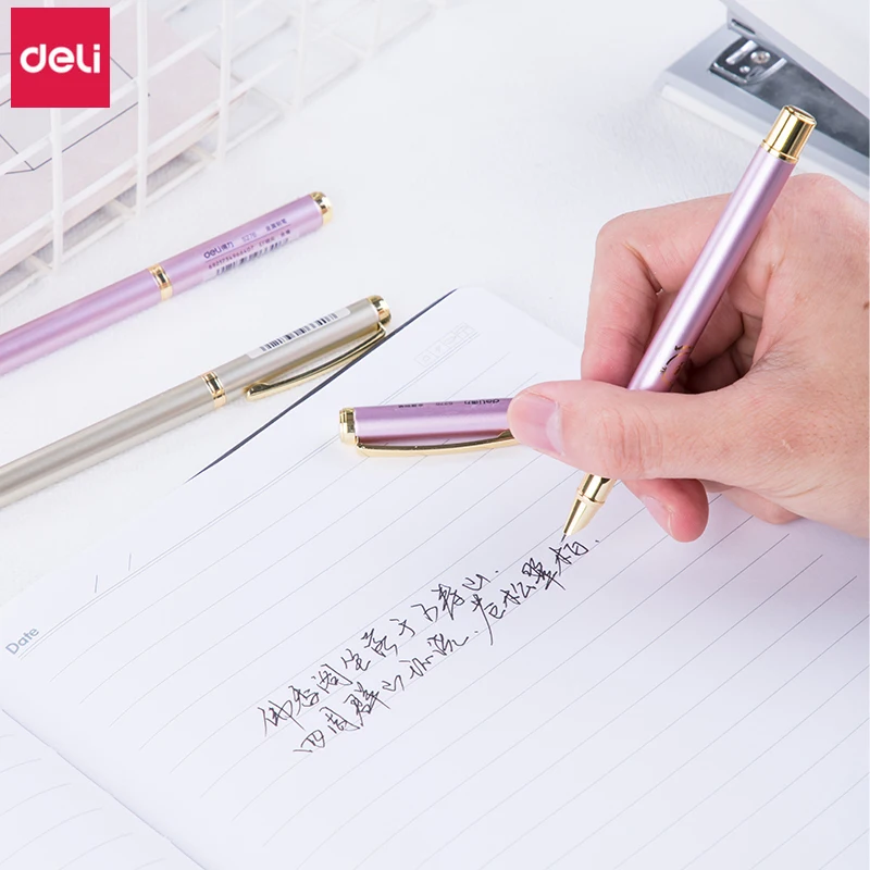 Deli Metal Fountain Pen 4 Pcs Elegant Business Signing Pens School Stationery for Student Writing High Quality Ink |