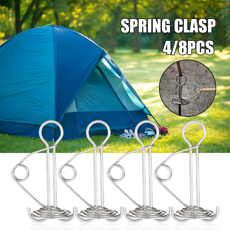 

Stainless Steel Tent Rope Tensioners Double Ring Design Stong Torsion Ground Nail Outdoor Camp Tent Rope Spring Buckle &T8